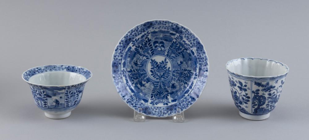 Appraisal: THREE PIECES OF CHINESE BLUE AND WHITE PORCELAIN KANGXI MARK