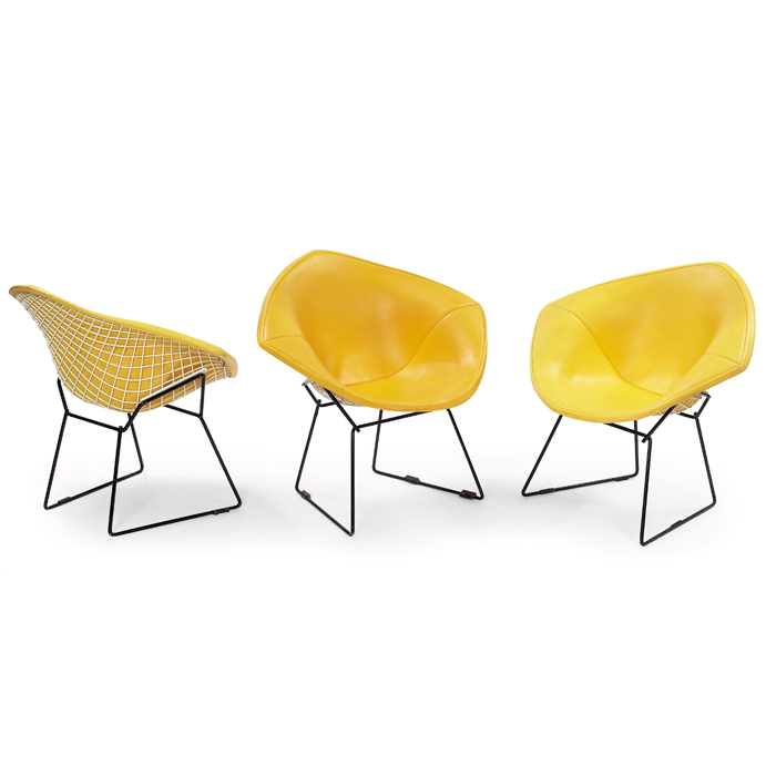 Appraisal: Harry Bertoia Diamond chairs three by Knoll white wire seats