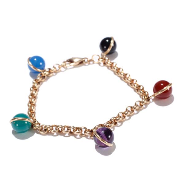 Appraisal: Gold K chain bracelet with multi color polished saturn bead