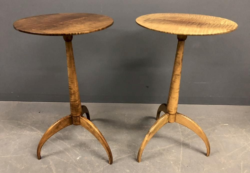 Appraisal: Pair of Custom Shaker Style Tiger Maple Tea Tables Pair