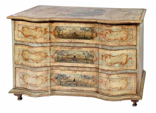 Appraisal: AN TH CENTURY ITALIAN SERPENTINE PAINTED COMMODE of three long