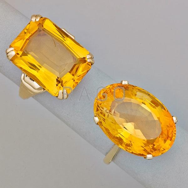 Appraisal: TWO LARGE CITRINE K YELLOW GOLD COCKTAIL RINGS Condition Report