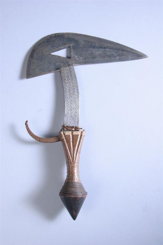 Appraisal: FANG RITUAL THROWING KNIFE AND BAULE DIGNITARY'S WOOD FLY WHISK