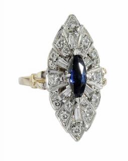 Appraisal: kt Sapphire and Diamond Ring vintage navette form center marquise