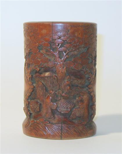 Appraisal: Chinese bamboo brush pot Qing dynasty Of small cylindrical form