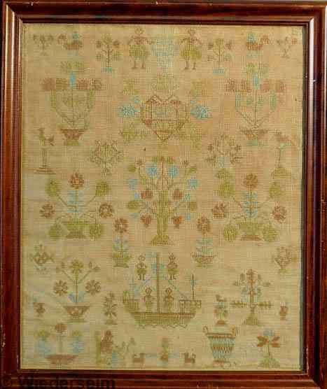 Appraisal: American silk on linen sampler dated and initialed GC NIL