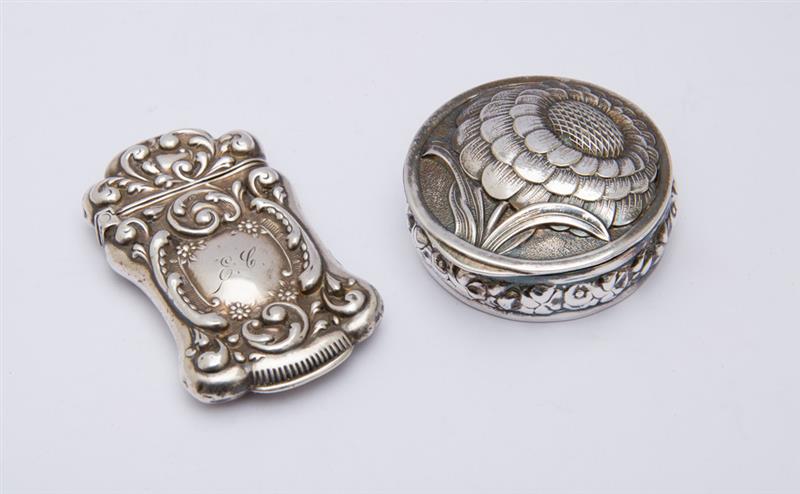 Appraisal: AMERICAN SILVER ROCOCO STYLE MATCH STRIKE Together with a silver-plated