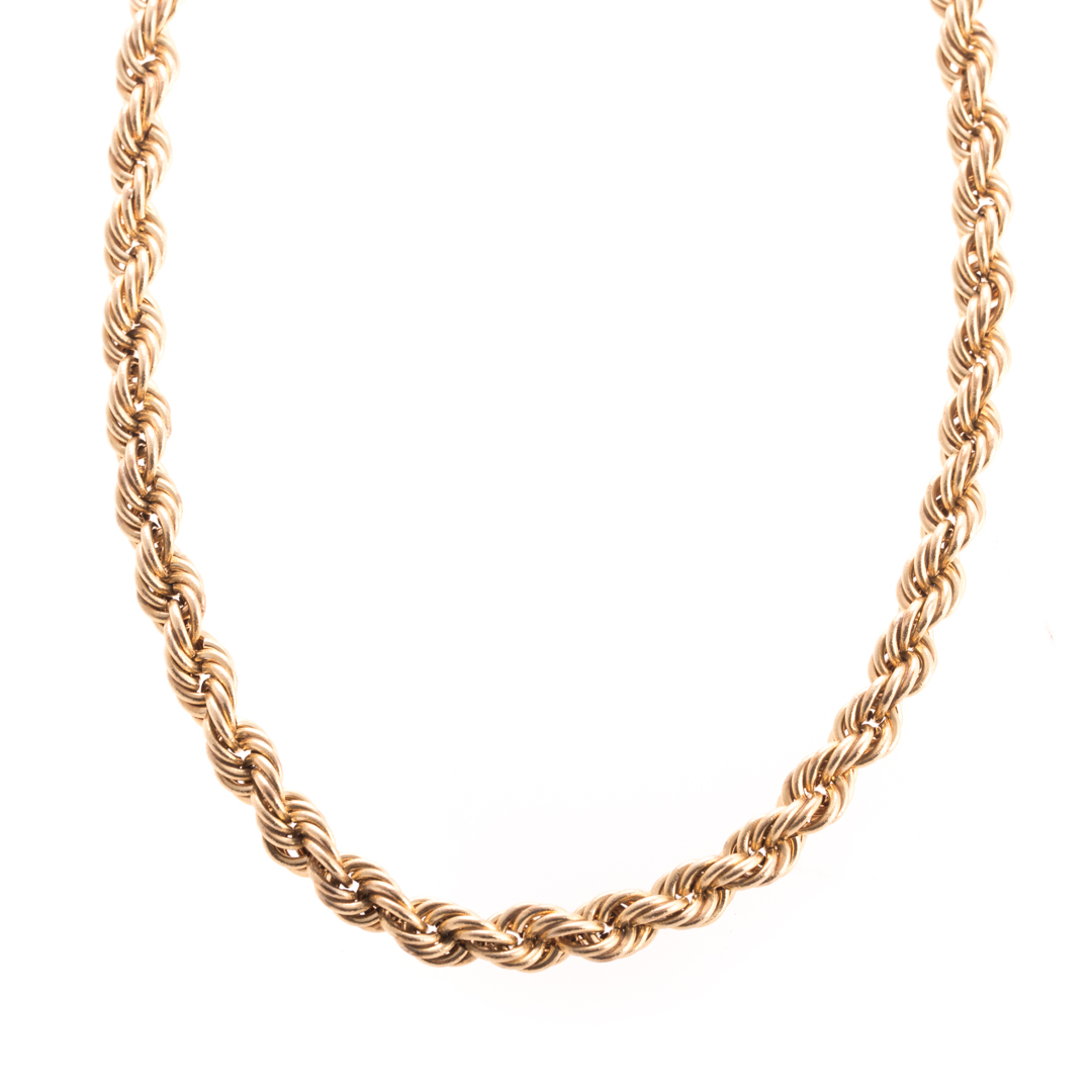 Appraisal: A K Yellow Gold Long Rope Chain K yellow gold