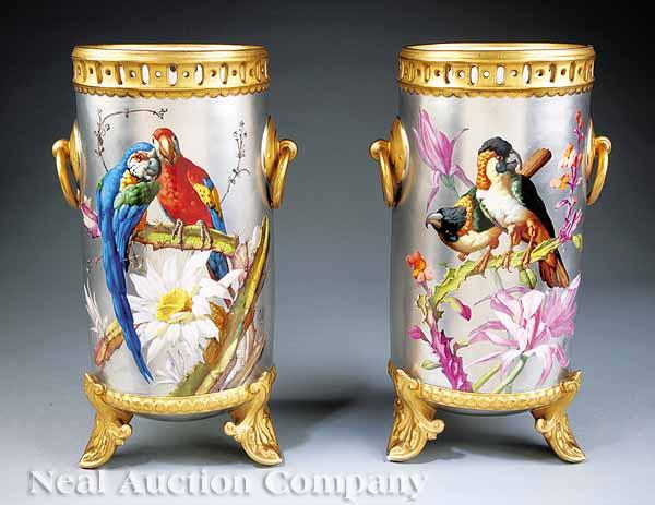 Appraisal: A Fine Pair of French Aesthetic Platinum-Ground Polychrome and Gilt-Decorated