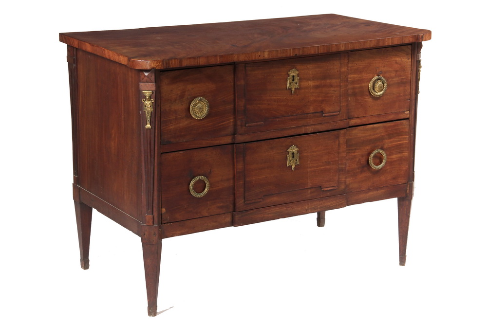 Appraisal: FRENCH COMMODE - Louis XV Two-Drawer Walnut Commode with gilt