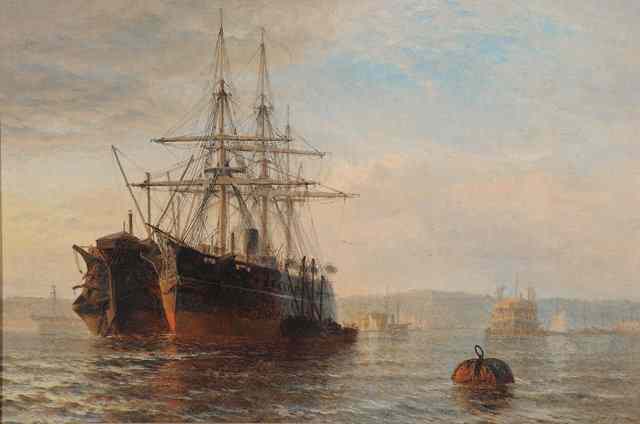 Appraisal: Henry Dawson - Shipping at dusk in calm waters signed