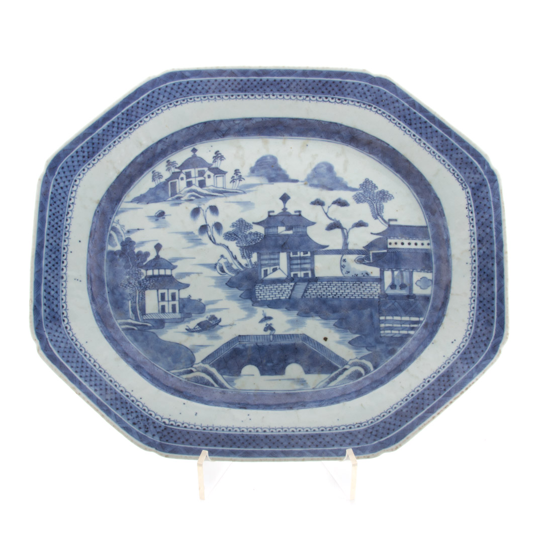 Appraisal: Chinese Export Nanking porcelain platter circa river scene decoration in