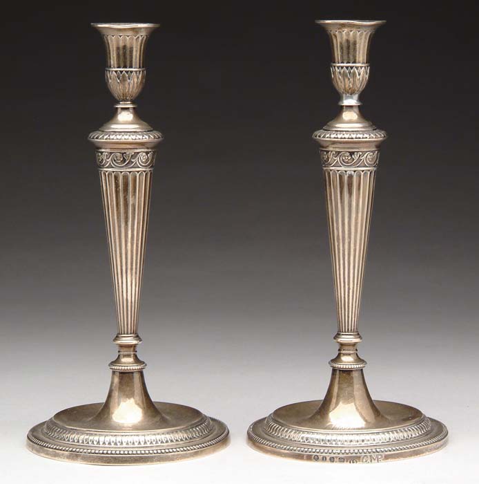 Appraisal: OUTSTANDING PAIR OF ENGLISH STERLING SILVER CANDLESTICKS Hallmarked on the