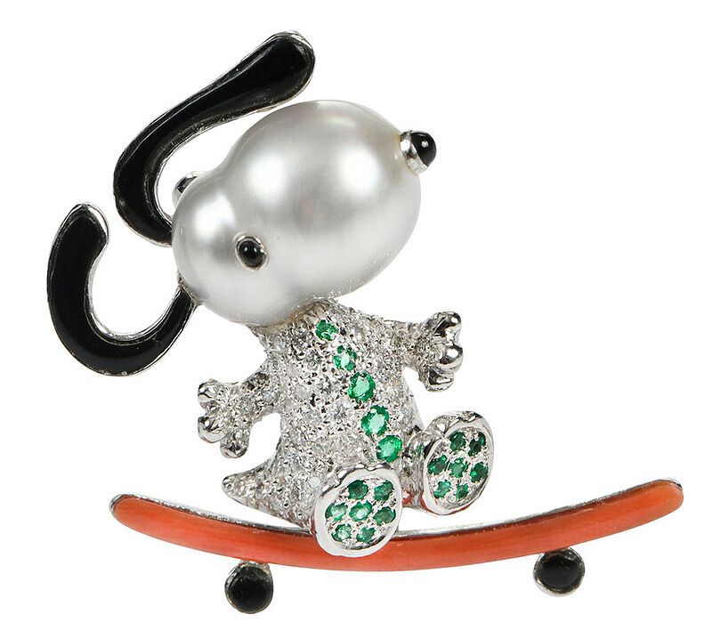 Appraisal: kt Gemstone Snoopy Brooch baroque pearls approx x mm approx