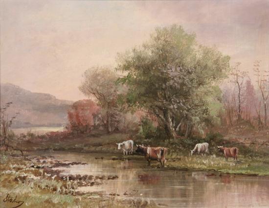 Appraisal: STAHR American th century COWS GRAZING AT RIVERSIDE signed lower