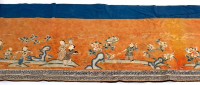 Appraisal: A Chinese embroidered altar cloth th Century depicting boys playing