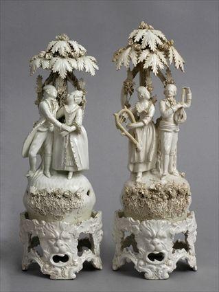 Appraisal: PAIR OF CAPO DI MONTE PORCELAIN FIGURE GROUPS ON SEPARATE