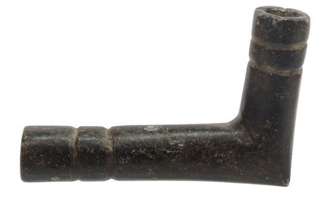 Appraisal: Native American steatite smoking pipe smooth body with carved banding