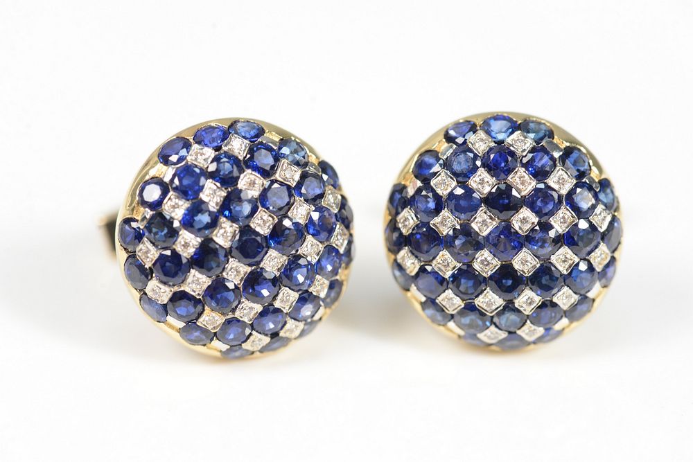 Appraisal: Pair of Karat Gold Cufflinks set with blue sapphires and