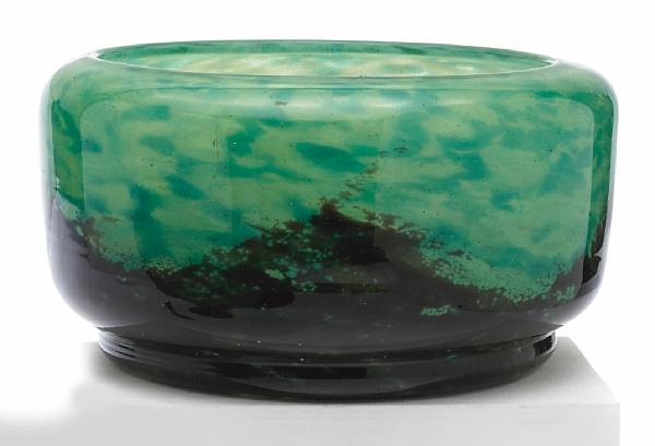 Appraisal: A Daum Nancy mottled green glass bowl circa acid cut