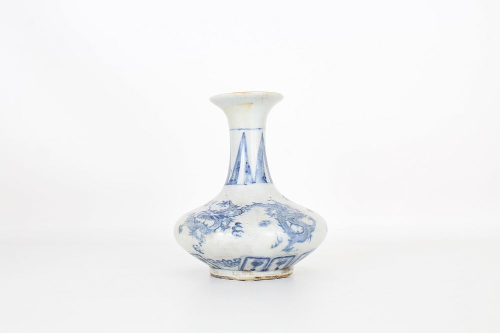 Appraisal: Chinese Blue White Dragon Vase Kangxi Mark Chinese Blue White