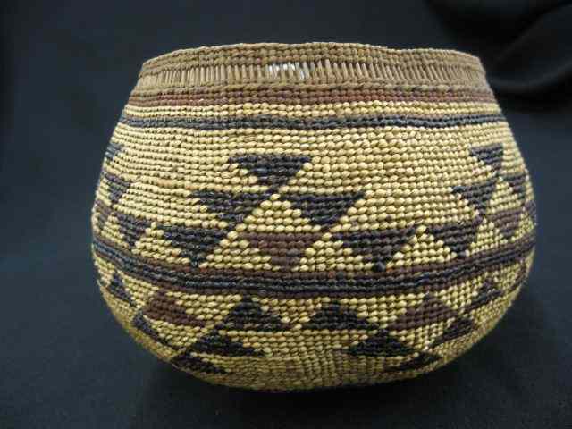 Appraisal: Antique Indian Basket geometric banded design openwork rim '' diameter