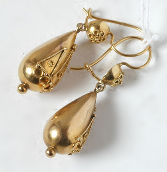 Appraisal: PAIR OF VICTORIAN STYLE DROP EARRINGS SET IN CT GOLD