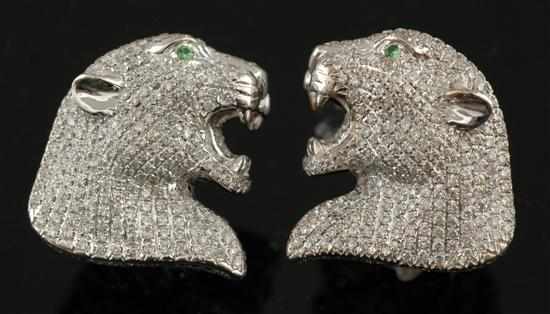 Appraisal: A pair of diamond earrings Modelled as panther heads each