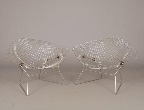 Appraisal: Pair Harry Bertoia for Knoll chrome wire diamond chairs H