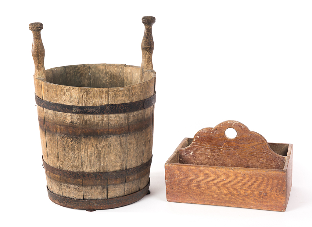 Appraisal: TWO COUNTRY WOODENWARE PIECES American nd half- th century oak