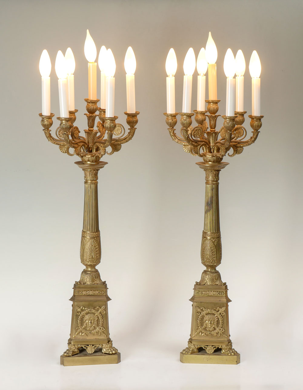 Appraisal: PAIR OF GILT BRONZE FRENCH CANDELABRA Gilt bronze candelabra having