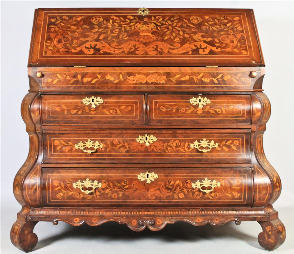 Appraisal: DUTCH BAROQUE STYLE FLORAL MARQUETRY INLAID FALL FRONT DESK th