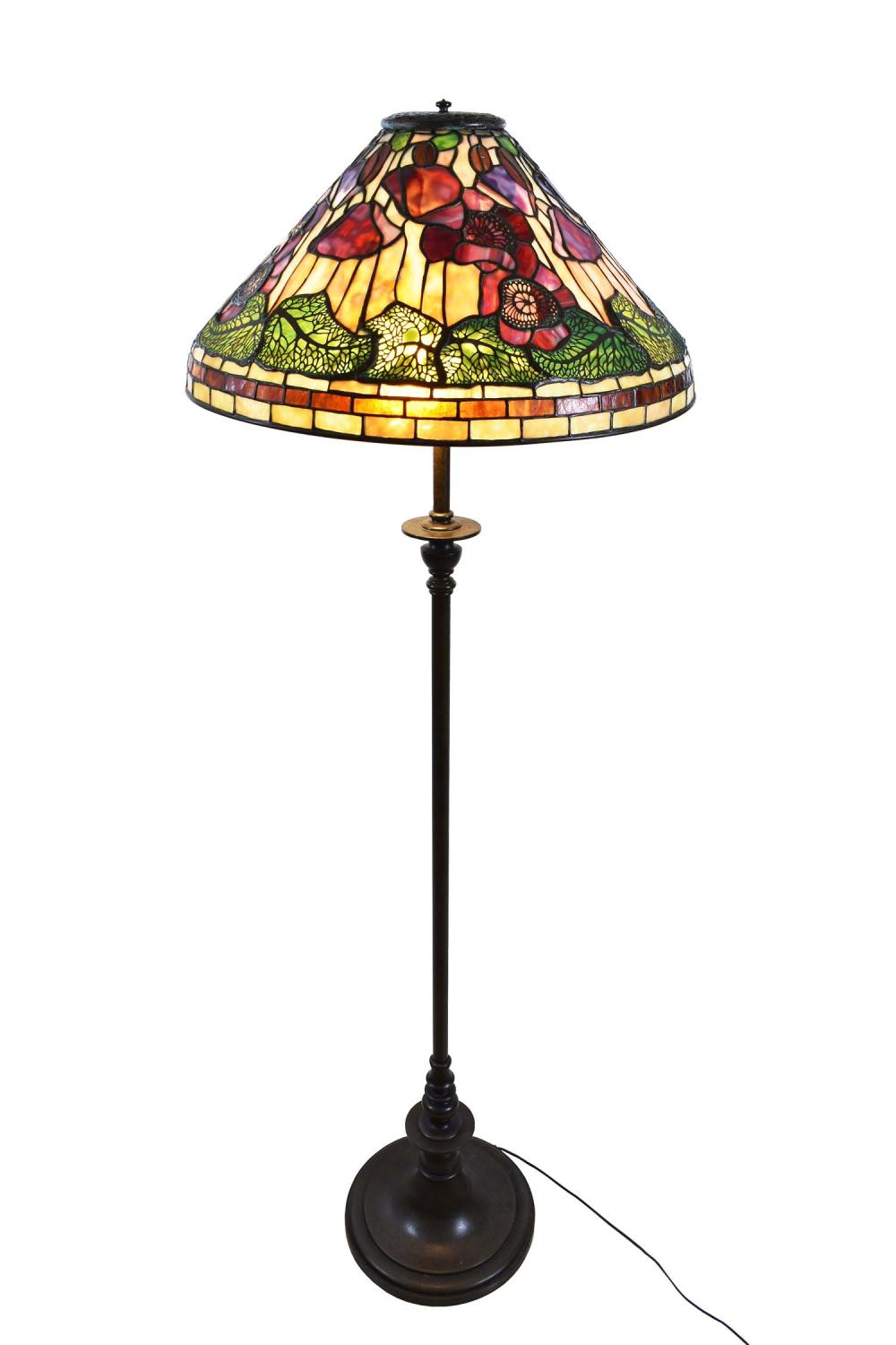 Appraisal: TIFFANY STYLE LEADED STAINED GLASS BRONZE FLOOR LAMPFirst half th