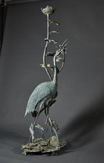 Appraisal: Life-Size Crane SculptureWater Fountain Converted into a Lampbronze and mixed