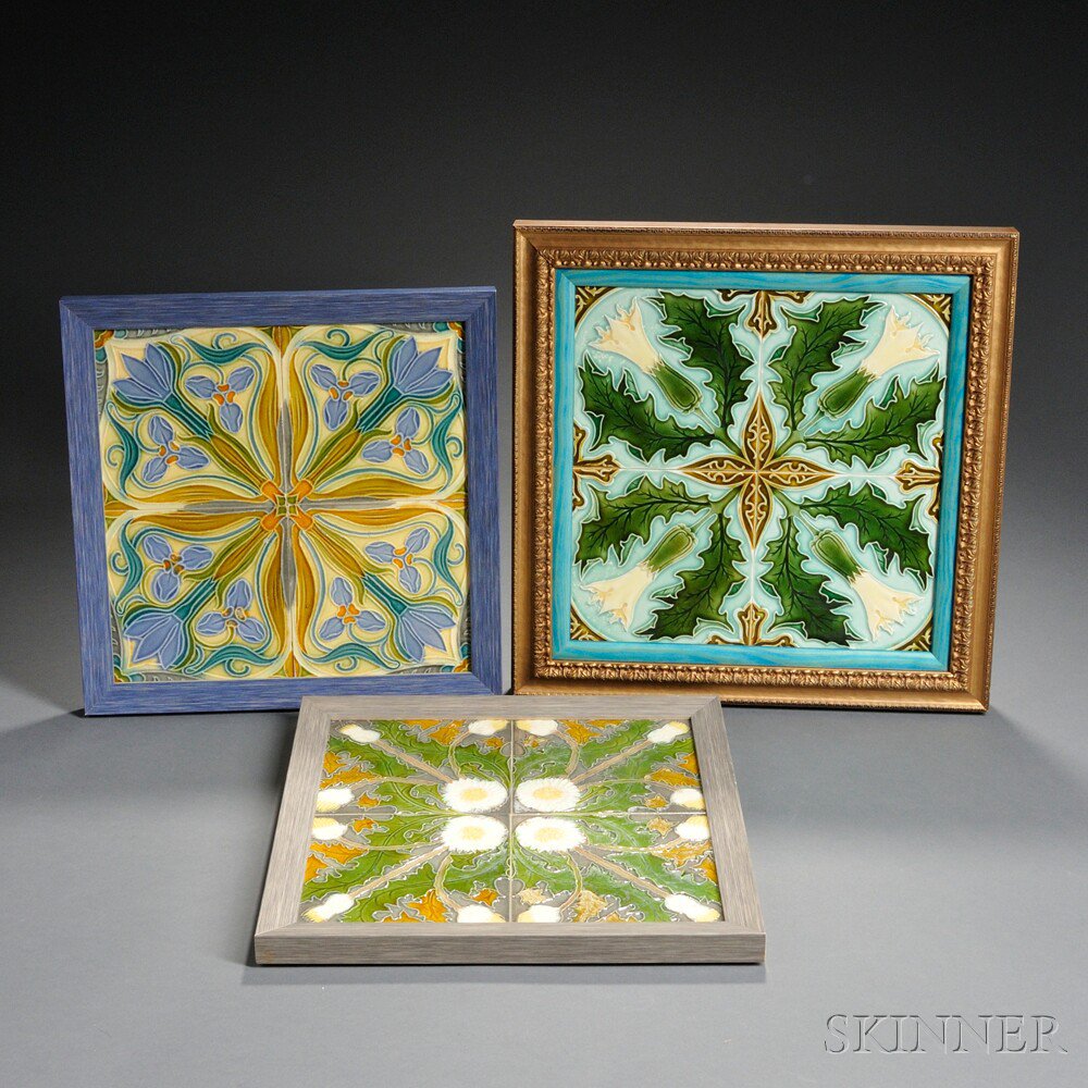 Appraisal: Three Framed Art Nouveau Tile Sets Hemiksem and Florennes Belgium