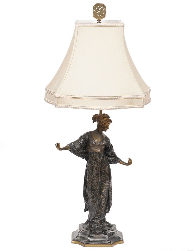 Appraisal: French Bronze Figural Table lamp French gilt and patinated bronze