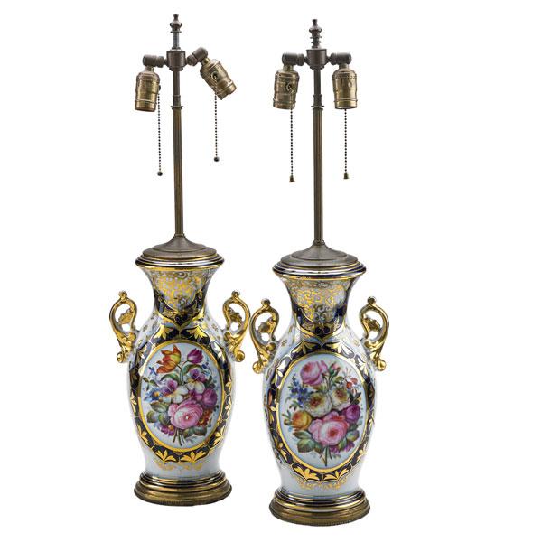 Appraisal: PAIR OF PARIS PORCELAIN LAMPS Each with painted floral bouquet