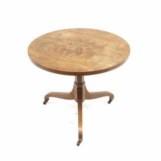 Appraisal: Italian Olivewood-style banded pedestal table Dia x H Wear fading