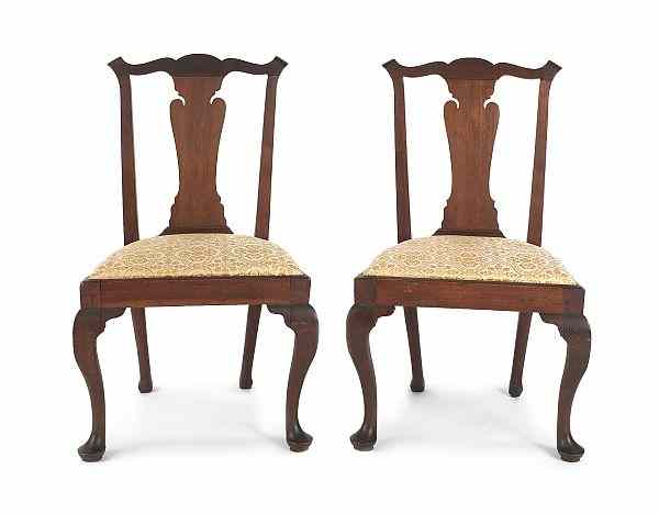 Appraisal: Pair of New England Queen Anne walnut dining chairs ca