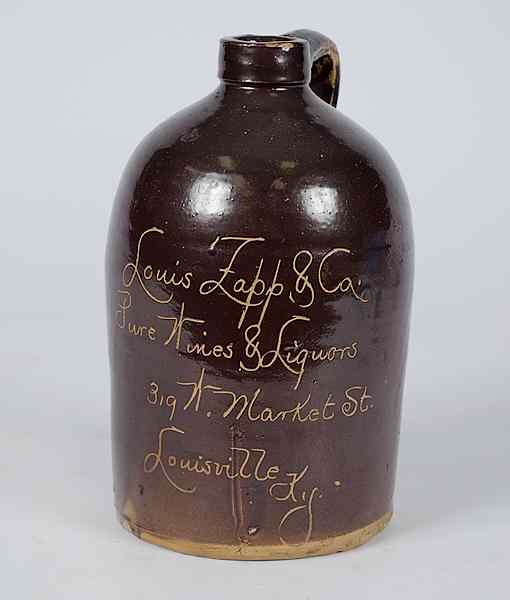 Appraisal: Louisville KY Scraffito Incised Stoneware Whiskey Jug American An Albany