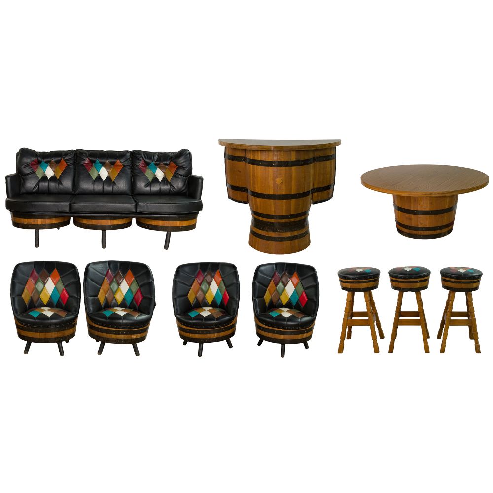 Appraisal: BARREL FURNITURE ASSORTMENT items including leather upholstered chairs leather upholstered