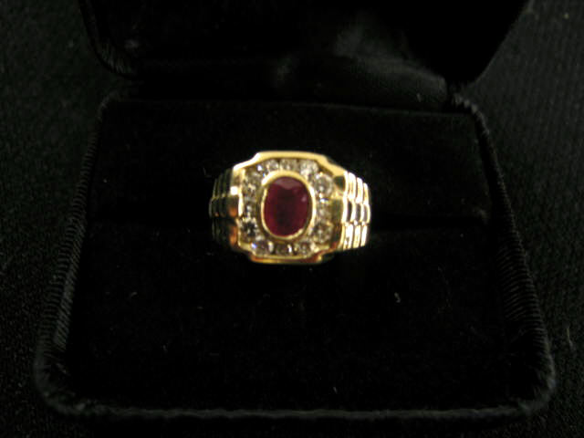 Appraisal: Ruby Diamond Ring oval carat ruby surrounded by diamonds in