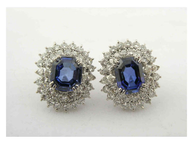 Appraisal: Pair of K white gold hand-assembled sapphire and diamond earrings