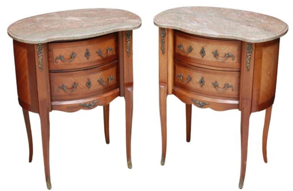 Appraisal: pair French Louis XV style marble-top mahogany nightstands th c