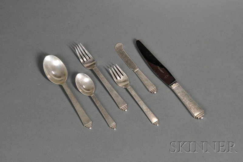 Appraisal: Georg Jensen Sterling Pyramid Pattern Flatware Service post comprising twelve