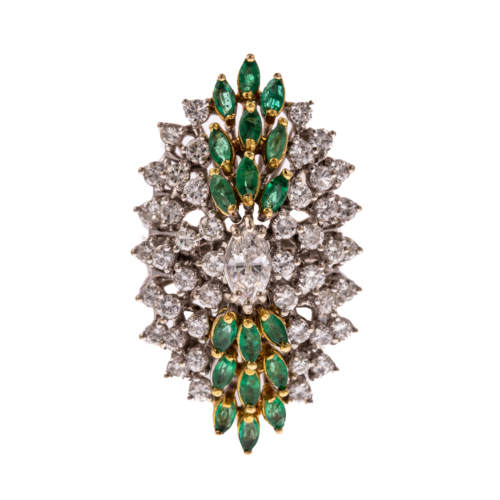 Appraisal: A LARGE DIAMOND EMERALD CLUSTER RING IN K K white