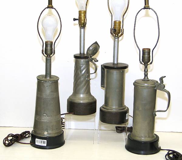 Appraisal: Four pewter flagons now mounted as table lamps th century