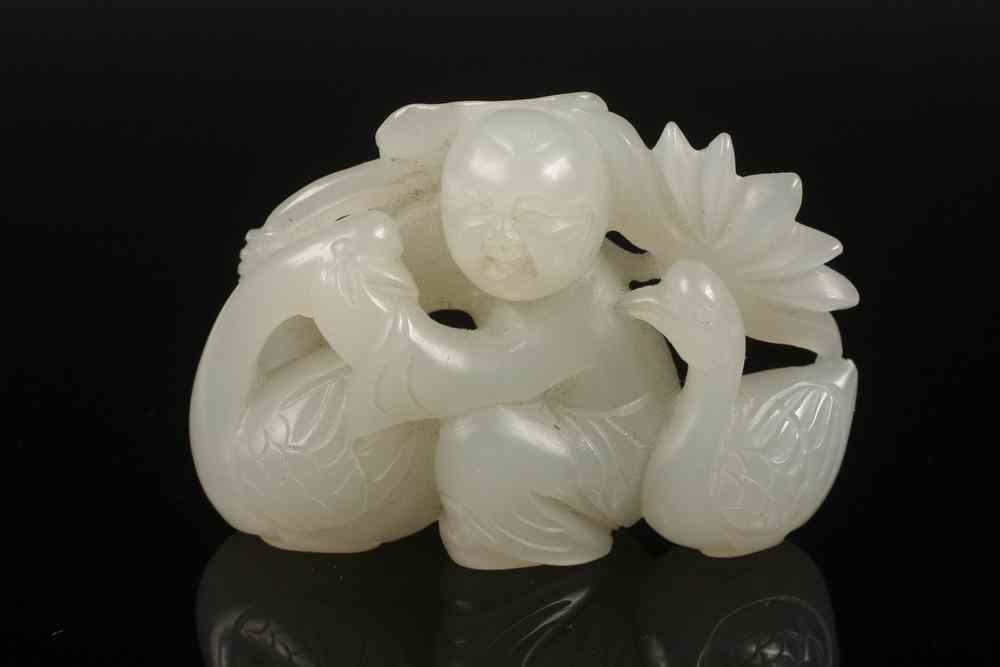 Appraisal: CHINESE JADE FIGURE - Chinese White Jade Figure of Child