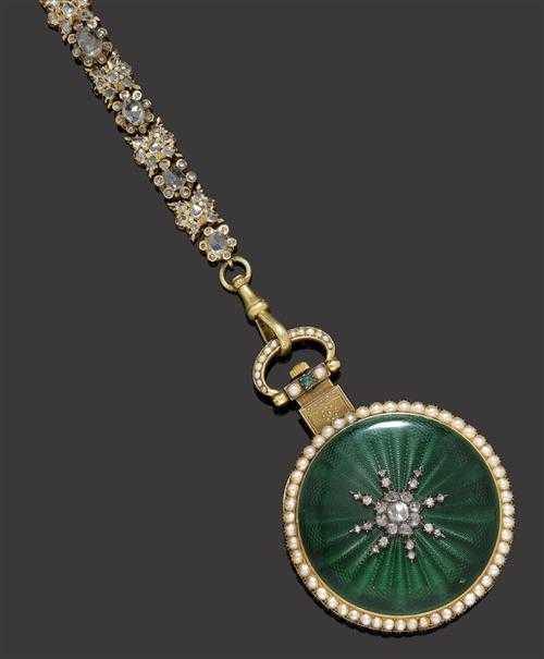 Appraisal: ENAMEL DIAMOND AND GEMSTONE POCKET WATCH D W MORICE London