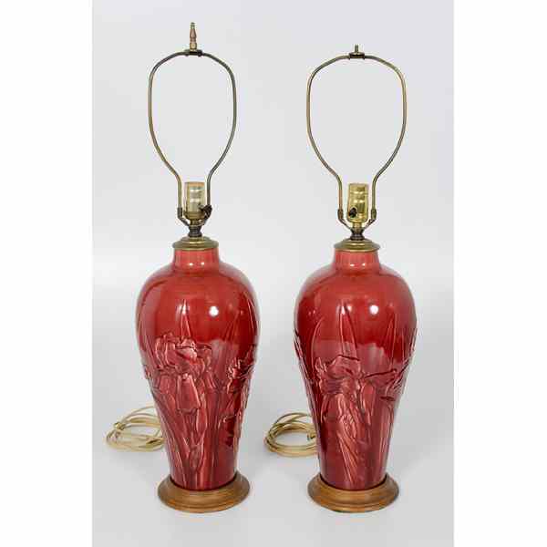 Appraisal: Porcelain Lamps th century a pair of red porcelain lamps